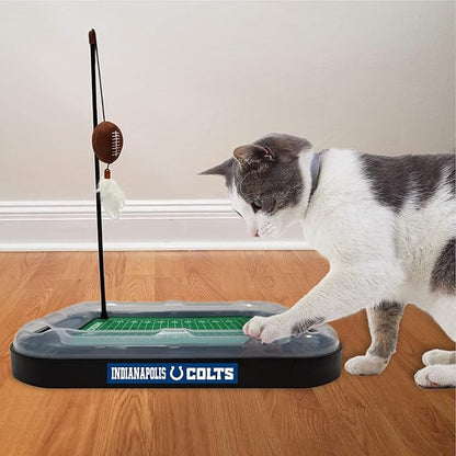 Pets First Cat Catnip Pets First Indianapolis Colts Football Field CAT Scratcher Toy with Catnip Filled Plush Football Toy&Feather Cat Toy Hanging.Jingle Bell Interactive Ball Chasing 5-in-1 Kitty Toy