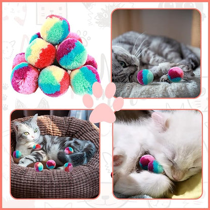 TIESOME Rainbow Cat Toy Kit - 20PCS Soft Pom Pom Balls for Indoor Cat Play & Exercise