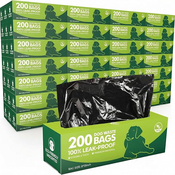 Sherr Dog Poop Bags Bulk Leak Proof Dog Doggy Poop Pet Waste Bags for Puppy Pets Outdoor Walking and Travel, 10 Rolls of 200, Black (25 Boxed Rolls 5000 Counts)