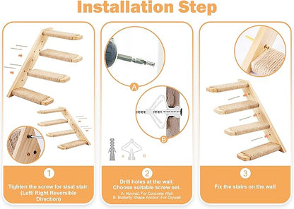 Wall Mounted 1 Pack Cat Shelf with 2 Pcs Two Steps Climber Stairs - Modern Cat Wall Furniture for Climbing, Lounging, and Playing - Perfect Hammock for Indoor Cats or Kitty