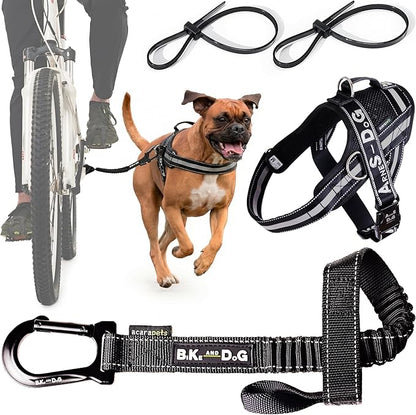 BIKE AND DOG - Dog Leash and Harness for Bicycle, Harness with 3 Rings, 2 are Sides, Includes 2 Special Cable Ties for Bicycle. Patented. (Black, Leash & Harness M)