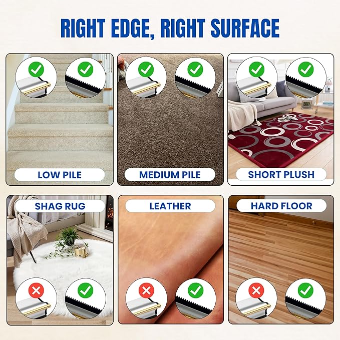 Dual-Edge Carpet Rake for Pet Hair Removal & Fluffing Matted Carpet – 61" Adjustable Handle, Deep Clean Dog & Cat Hair Remover, Reusable Scraper for Rugs, Low Pile Carpet, Couch & Stairs