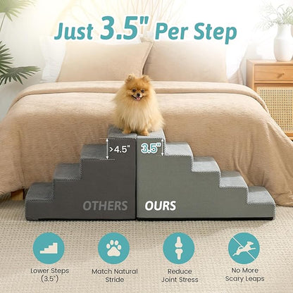 Dog Stairs for Small Dogs 17.7" H, 5 Step Gentle Incline Pet Step for Couch and Beds, Right-Angle Dog Ramp for Puppy Doggie Senior Cats, 17.7x29.5x17.7 Inch, Grey