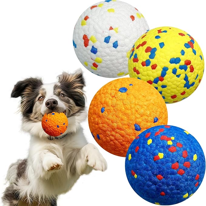 4 Pcs Large size Dog Balls, 3.15"Tennis Ball for Aggressive Chewers, Durable Bouncy Dog Toy Balls, Teething Cleaning Chew Toys, Water Toy Fetch Ball for Large Medium Dog, More Biting-Proof Atom