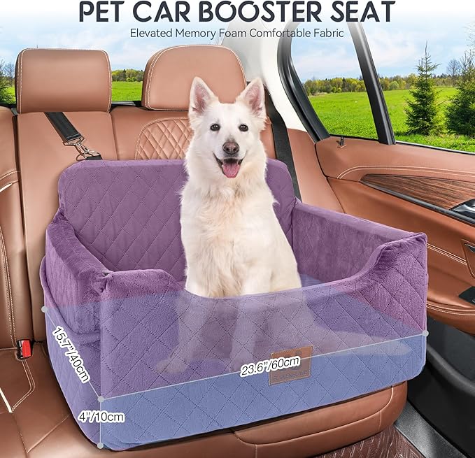 GL GLENSLAVE Dog Car Seat for Medium/Large Dogs, Dog Booster Seat for Pet Under 50lbs or 2 Small, Detachable and Washable Pet Car Seat,Multi-Functional Pet Travel Bed for Backseat(Purple)