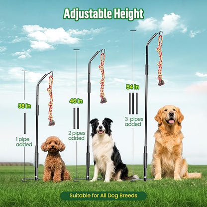 Tether Tug Outdoor Dog Rope Toy, Adjustment Height Upgraded Spring Pole, Includes 3 Chew Ropes, Interactive Tug of War Toy for Large Medium Small Dogs, Exercise Game in Yard, Lawn, Park