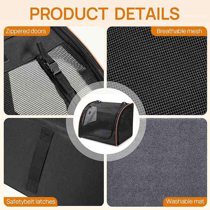 Dog Car Seat, Enclosed Carrier for Pets Travel Safety Dog Crate Soft-Sided Covered Car Kennel Carrier for Backseat for Medium Dogs