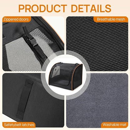 Dog Car Seat, Enclosed Carrier for Pets Travel Safety Dog Crate Soft-Sided Covered Car Kennel Carrier for Backseat for Medium Dogs