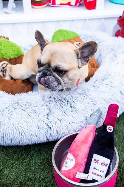Glow Pups Plush Dog Toy with Squeaker, Durable & Adorable Red Wine Bottle Dog Toy, Engaging & Interactive, Machine Washable, Comforting Toy Dogs - Red