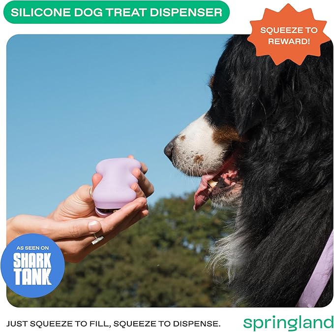 Springer Dog Treat Pouch for Effort-Free Squeeze Dispensing - Easy-Fill, Food-Grade Silicone Treat Pouches for Pet Training - Includes Carabiner-Lilac
