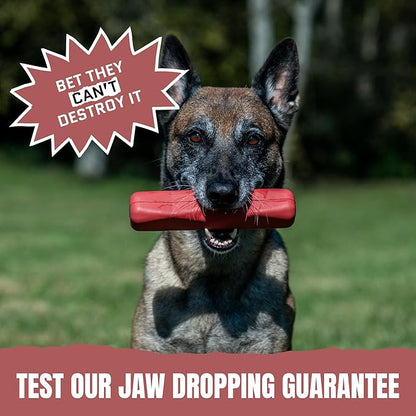 Virtually Indestructible Dog Stick Toy - Lifetime Replacement - Durable Chew Toy for Aggressive Chewers - Safe Non-Toxic Natural Rubber - Chew, Tug & Fetch - Med/Large, 8”x2” - Beef Scent