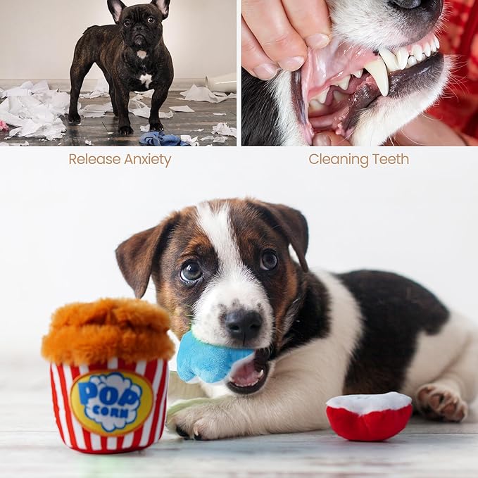 Nocciola Popcorn Squeaky & Plush Dog Toys | Hide & Seek, Interactive, Crinkle Toys for Small & Medium Dogs