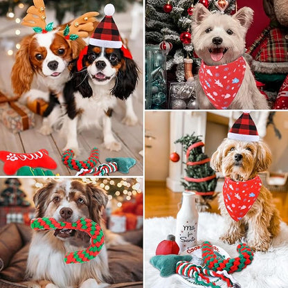 Mity rain Christmas Dog Toys Stockings with Toys - Dog Toys Pack for Large/Medium/Small Dogs, Dog of Squeaky Toys Rope Toy Dog Costume for Teething Bulk