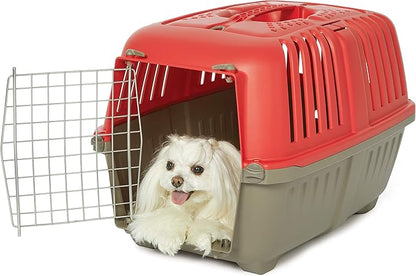 MidWest Homes for Pets Spree Travel Carrier – Hard-Sided Dog & Cat Carrier, Small Pet Travel Crate with Handle, Ventilated Design, Easy Assembly, 24-Inch, Red