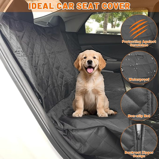 Dog Car Seat Cover for Back Seat, Backseat Cover Protector for Most Cars, SUVs, Small Trucks, Watertight Nonslip Rear 60/40 Split Bench fits Middle Armrest Black