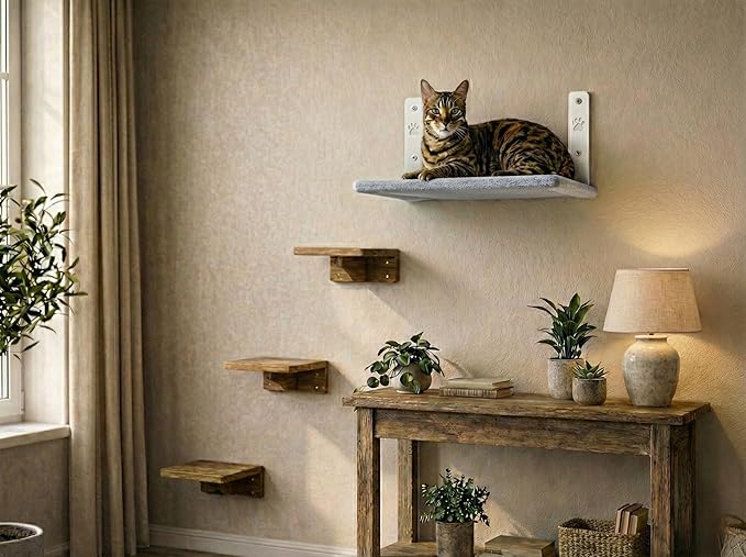 Cat Wall Bed with Ultra-Soft Plush Cover, Foldable Cat Wall Hammock, Shelf Bed with 40 lb Metal Support, Removable Washable Hammock, Hardware for Drywall, Stud & Concrete