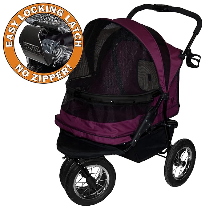 Pet Gear NO-Zip Double Pet Stroller, Zipperless Entry, for Single or Multiple Dogs/Cats, Plush Pad + Weather Cover Included, Large Gel-Filled Tires, 1 Model 3 Colors