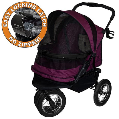 Pet Gear NO-Zip Double Pet Stroller, Zipperless Entry, for Single or Multiple Dogs/Cats, Plush Pad + Weather Cover Included, Large Gel-Filled Tires, 1 Model 3 Colors