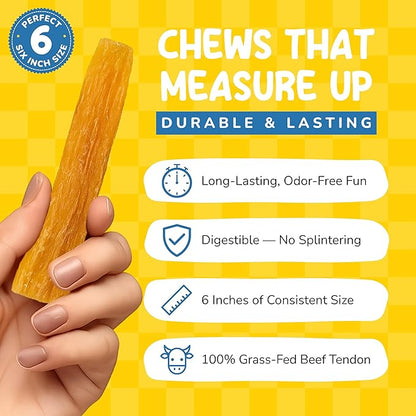 CHARLEY & ME Beef Tendons for Dogs, 100% Natural Beef Puppy Treats, Long-Lasting Dog Chew Toy for Aggressive Chewers - Nutritious Joint Support for Dogs - 6 Inches (Pack of 10)