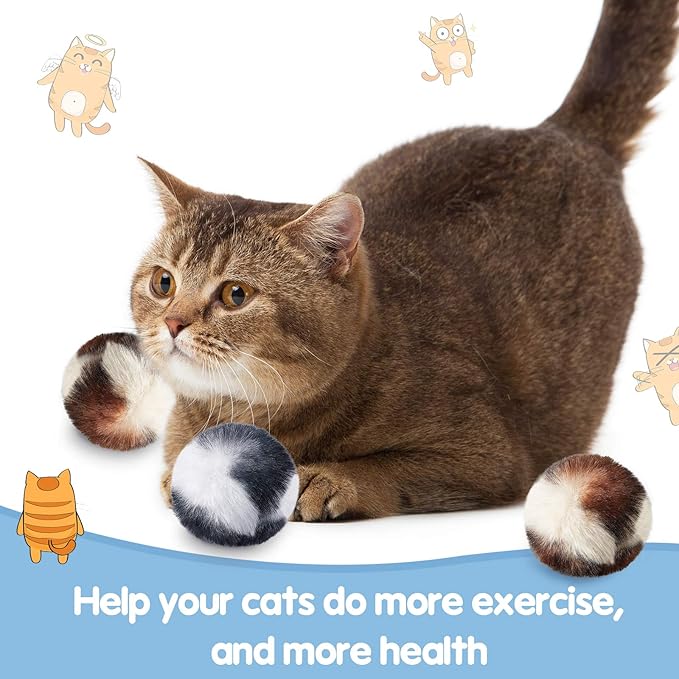 Skylety 8 Pcs Cat Pom Poms Ball with Catnip Soft Cat Balls Toy Large Plush Fuzzy Artificial Balls Faux Fur Patch 2 Inches for Winter Cute Kitten Pet Interactive Gifts Chasing Playing Exercising Indoor