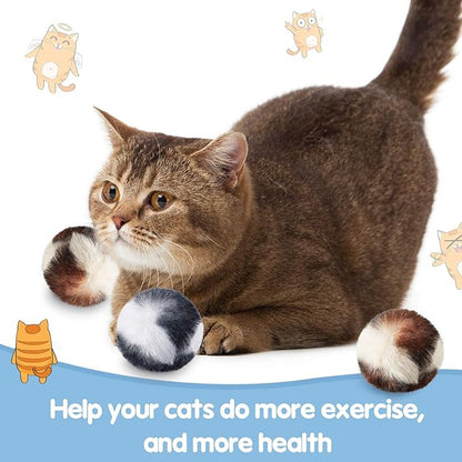 Skylety 8 Pcs Cat Pom Poms Ball with Catnip Soft Cat Balls Toy Large Plush Fuzzy Artificial Balls Faux Fur Patch 2 Inches for Winter Cute Kitten Pet Interactive Gifts Chasing Playing Exercising Indoor