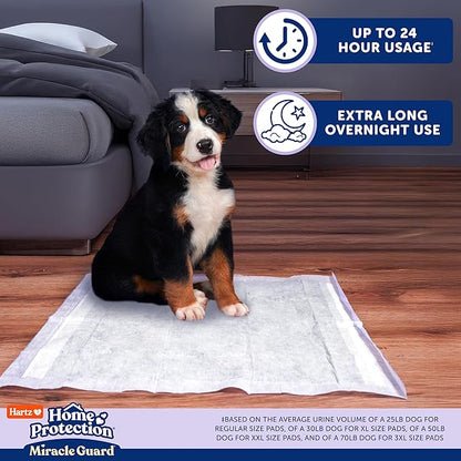 Hartz Miracle Guard Dog and Puppy Dog Pads Max Absorbency 24 Hour Use Odor Eliminating Lavender Scented No Leaks, Regular Size 50 Count