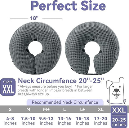 Soft Inflatable Dog Cone Collar Alternative After Surgery - Dog Neck Donut E Collar for Large Medium Small Dogs Cats Post Surgery - Recovery Collar to Stop Licking - Grey, XXL