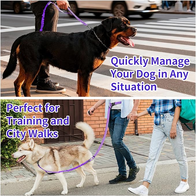 Kazazoo Hands-Free Dog Leash with 6-9FT Adjustable Length - Heavy Duty No Pull Bungee Design, Reflective Safety for Walking, Jogging & Training | Suitable for Medium to Large Dogs Purple L