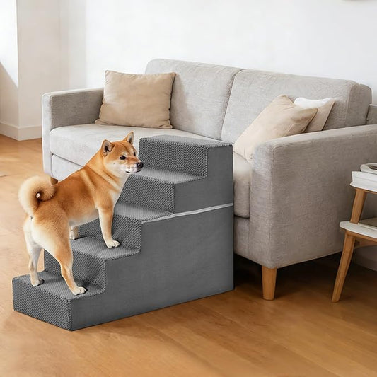 5-Step Dog Stairs for Large Dogs and Cats, 23in H Dog Steps for Couch, Sofa, Chair, Non-Slip Sturdy Pet Steps, Pet Ramp for High Bed Indoor