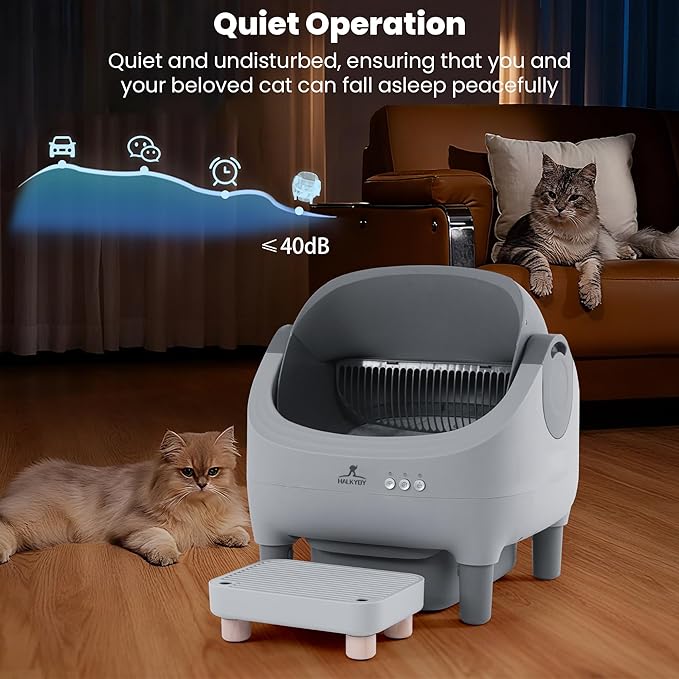 Upgraded Automatic Litter Box Self Cleaning, with Raised Step, Open Top Large Capacity for Multiple Cats, Odor Control & Safety Protection & Smart App Control & Health Monitoring & Quiet Operation