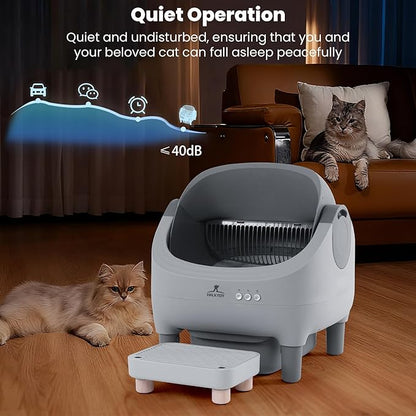 Upgraded Automatic Litter Box Self Cleaning, with Raised Step, Open Top Large Capacity for Multiple Cats, Odor Control & Safety Protection & Smart App Control & Health Monitoring & Quiet Operation