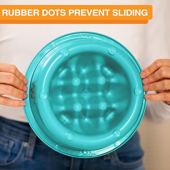 The Niner Slow Feed Bowl - Raised Peaks Slow Down Pets Eating - Fits Elevated Feeders Including Neater Feeder Large Sizes - Gentle on Teeth and Gums - Holds up to 2 Cups (Aquamarine)