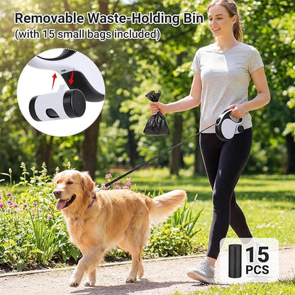 Segarty 16 Ft 360°Tangle-Free Leash with Detachable Poop Bag Holder, Retractable Lead for Dogs up to 66 lbs, 5m Long Walking Leash for Pets Outside with Anti-Slip Handle & One-Handed Brake Pause Lock