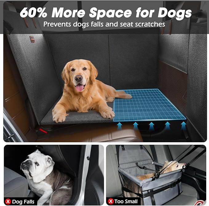 FURTIME XL Dog Car Seat, Upgraded PU Leather Back Seat Extender with Hard Bottom, Waterproof Pet Car Seat Cover for Large Medium Sized Dog, Pet Hammock for Cars, SUVs, Trucks