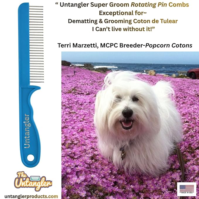 Super-Groom Combs with Smooth Rotating Teeth for Painless Mat Removal (Turquoise, 30 Fine Spaced-Teeth)