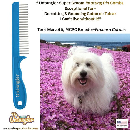 Super-Groom Combs with Smooth Rotating Teeth for Painless Mat Removal (Turquoise, 30 Fine Spaced-Teeth)