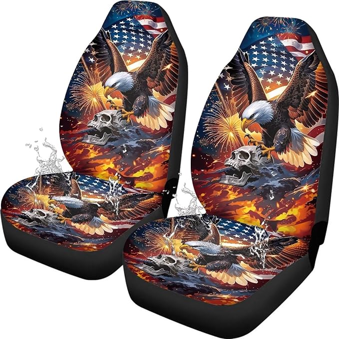 Car Seat Covers Set of 2 Waterproof Universal Skull Eagle Anniversary Front Car Seats Easy to Install Removable Automotive Accessories Suitable Fits Most Car Auto SUV Sedan Truck