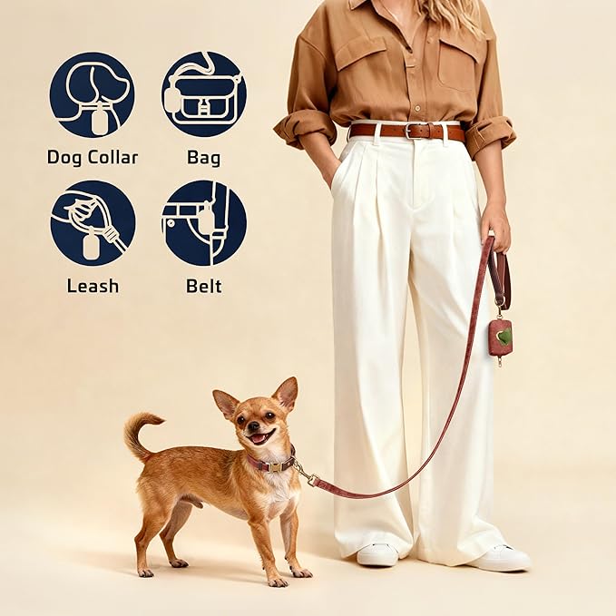 Didog Classic Dog Poop Bag Holder, Easy-Pull and Elegant PU Leather Pet Waste Bag Dispenser for Leash with Carabiner Clip, Includes 1 Roll Dog Waste Bag for Daily Walking,Brown