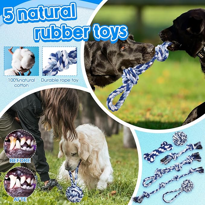 Vinsot 12 Pack Large Dog Chew Toys for Aggressive Chewers Dogs Teething Toys with Dental Rope Squeaky Balls and Chew Bone for Medium Large X-Large Breeds Dogs