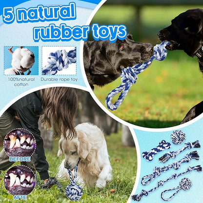Vinsot 12 Pack Large Dog Chew Toys for Aggressive Chewers Dogs Teething Toys with Dental Rope Squeaky Balls and Chew Bone for Medium Large X-Large Breeds Dogs
