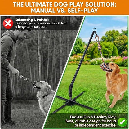 Tether Tug Outdoor Dog Toy, Interactive Exercise Game for Yard & Park with 3 Rope Toys for Tug of War, Pull Chase and Solo Play for Large Medium Small Dogs