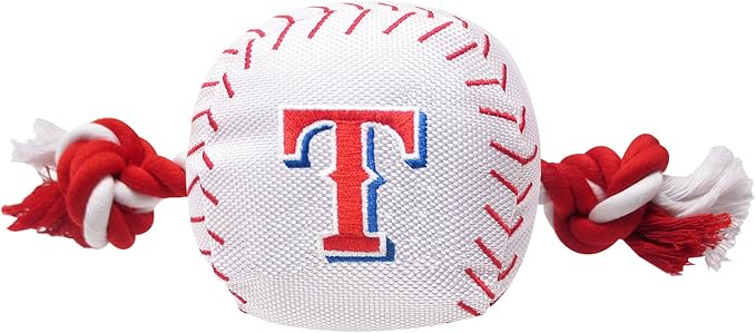 MLB TEXAS RANGERS Baseball Rope Toy for DOGS & CATS. Tough nylon, Sporty Baseball Design, Heavy-duty ropes with Inner SQUEAKER