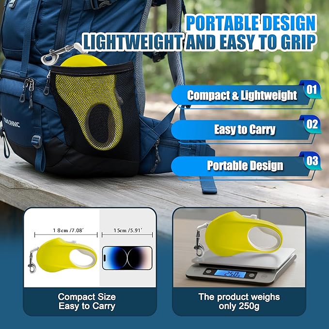 Retractable Dog Leash, 16 ft Strong Nylon Tape, 360° Tangle-Free, One-Handed Brake, Pause and Lock, Durable Non-Slip Handle, Lightweight, for Small, Medium and Large Breeds up to 88 lbs, Yellow