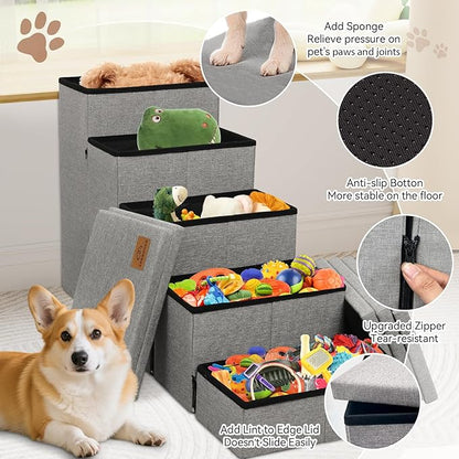 Dog Stairs for High Beds, Folding Pet Stairs Gift for Dogs Puppy with Storage for Bed Couch, Cat Dog Ramp Hold Up to 200 lbs (Gray, 5 Steps No Condo(49" D x 17" W x 26" H))