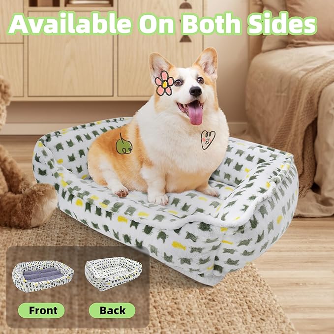 Dog Sofa Bed, Anti-Anxiety Bed for Dog, Rectangle Washable Bed with Grey Mattress, Large …
