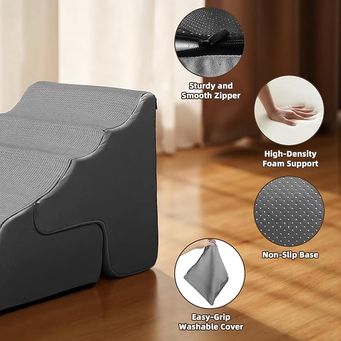 Mestuel Dog Stairs for Small Dogs Cats, Small Pet Stairs Steps, Foam 3-Tier Pet Stairs Steps for Couch Sofa, Dog Ramp Ladder Indoor with Nonslip Bottom &Washable Cover, Beige