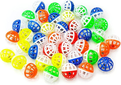 CHIWAVA 45PCS 1.6'' Cat Toy Ball with Bell Plastic Lattice Jingle Balls Kitten Chase Pounce Rattle Toy Assorted Color