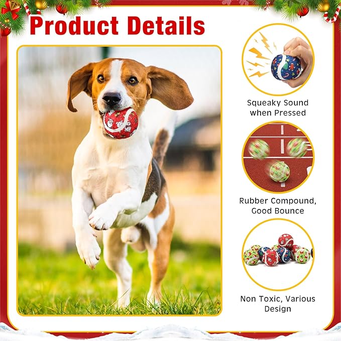 Libima 36 Pcs Halloween Dog Tennis Balls Bulk 2.5 Inches Toy Ball for Small Medium Large Dogs Durable Teething Chew Toys for Aggressive Dogs Exercise Training Catching, 3 Styles(Santa Claus)