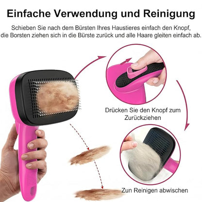 Self Cleaning Slicker Brush for Dog, Cat, Skin Friendly Shedding & Grooming Tool for Long and Short Haired Pets, Easy Clean Retractable Bristles, Pink