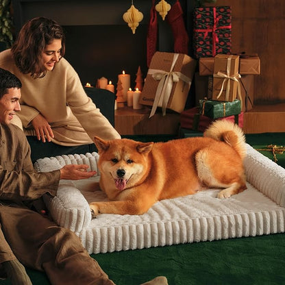 Bedsure ComfyFleece™ Orthopedic Dog Bed for Small Dogs, Waterproof Memory Foam Small Pet Beds with Sides, Non-Slip Bottom and Egg-Crate Foam Medium Dog Couch Sofa with Washable Corduroy Cover, Cream